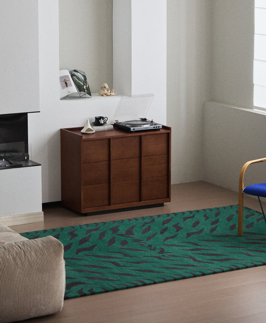 Handwoven wool carpet with tiger pattern