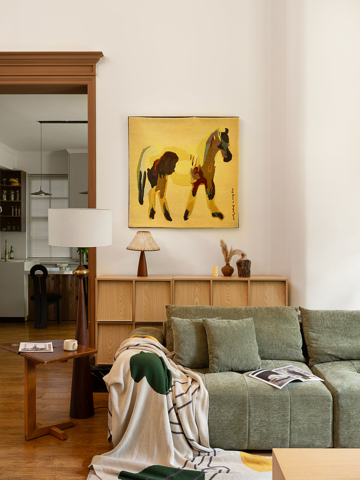 Hand‑Woven Tibetan Wool Rug, Galloping Horse Motif