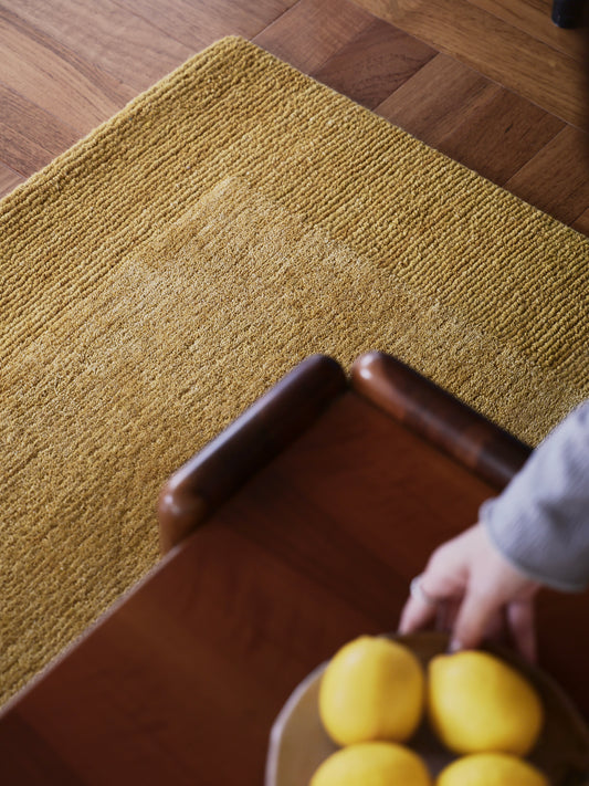 Handmade Wool Tibetan Rug with Gilded‑Gold Pattern