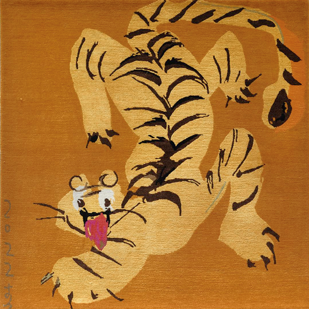 Hand‑Woven Tibetan Wool Rug, Tiger Motif