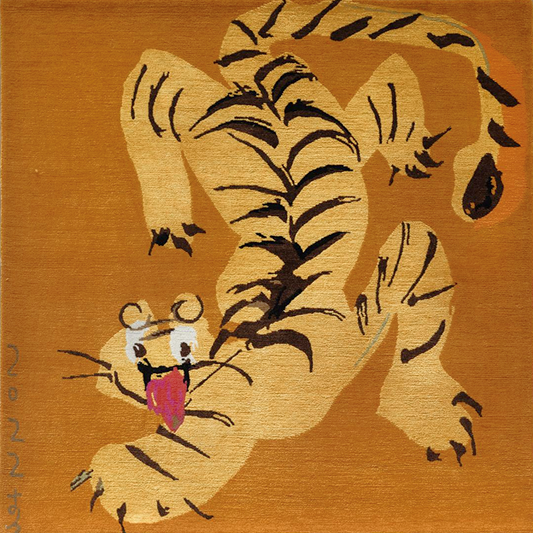 Hand‑Woven Tibetan Wool Rug, Tiger Motif