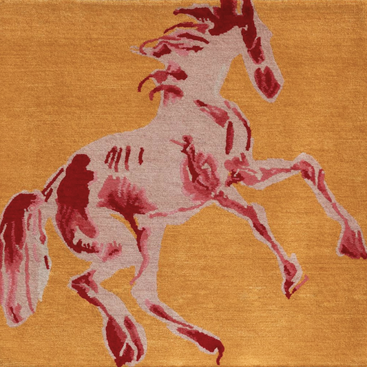Hand‑Woven Tibetan Wool Rug, Galloping Horse Motif
