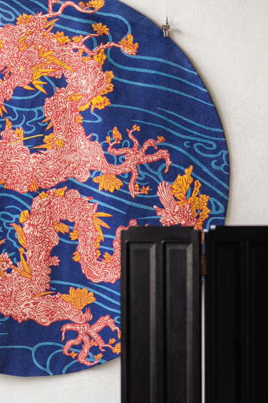 Handwoven Wool Art Tapestry – Jacky Tsai Floral Dragon Oriental Pop Art Motif