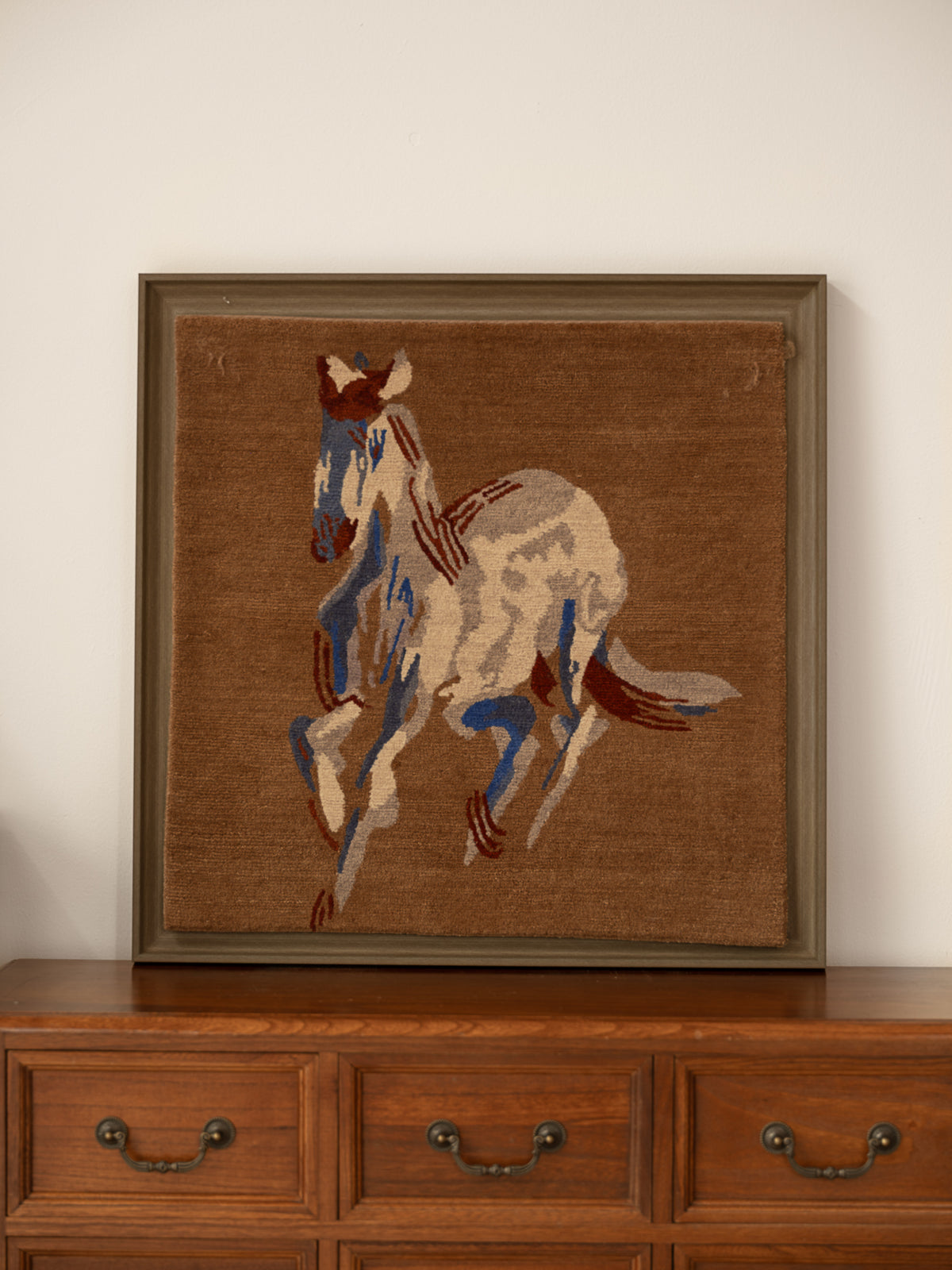 Hand‑Woven Tibetan Wool Rug, Galloping Horse Motif