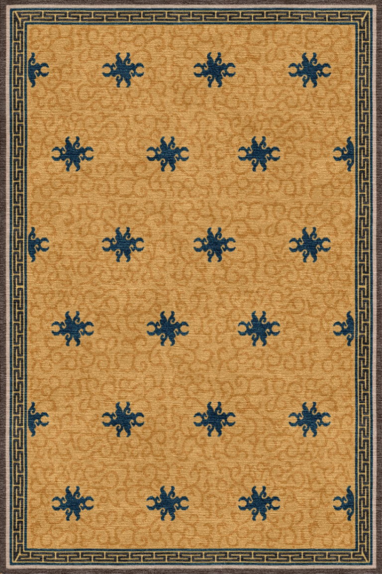Handwoven Knotted Pile Imperial Carpet – Scrolling Lotus & Meander Border on Yellow Ground, Forbidden City Collection