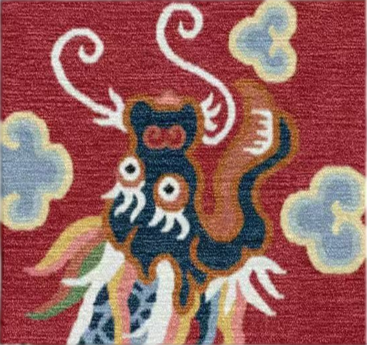 Handwoven Wool Tibetan Rug - Lu Dragon Amid Auspicious Clouds Motif