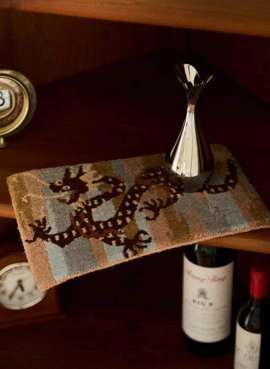 Handwoven Wool Tibetan Rug Coaster - Auspicious Dragon Tea Talisman Motif