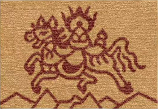 Handwoven Wool Tibetan Rug - Wind Horse Lungta Tea Talisman Motif