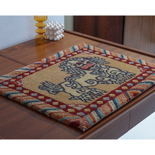 Handwoven Wool Tibetan Rug - Snow Lion of the Snowlands Motif