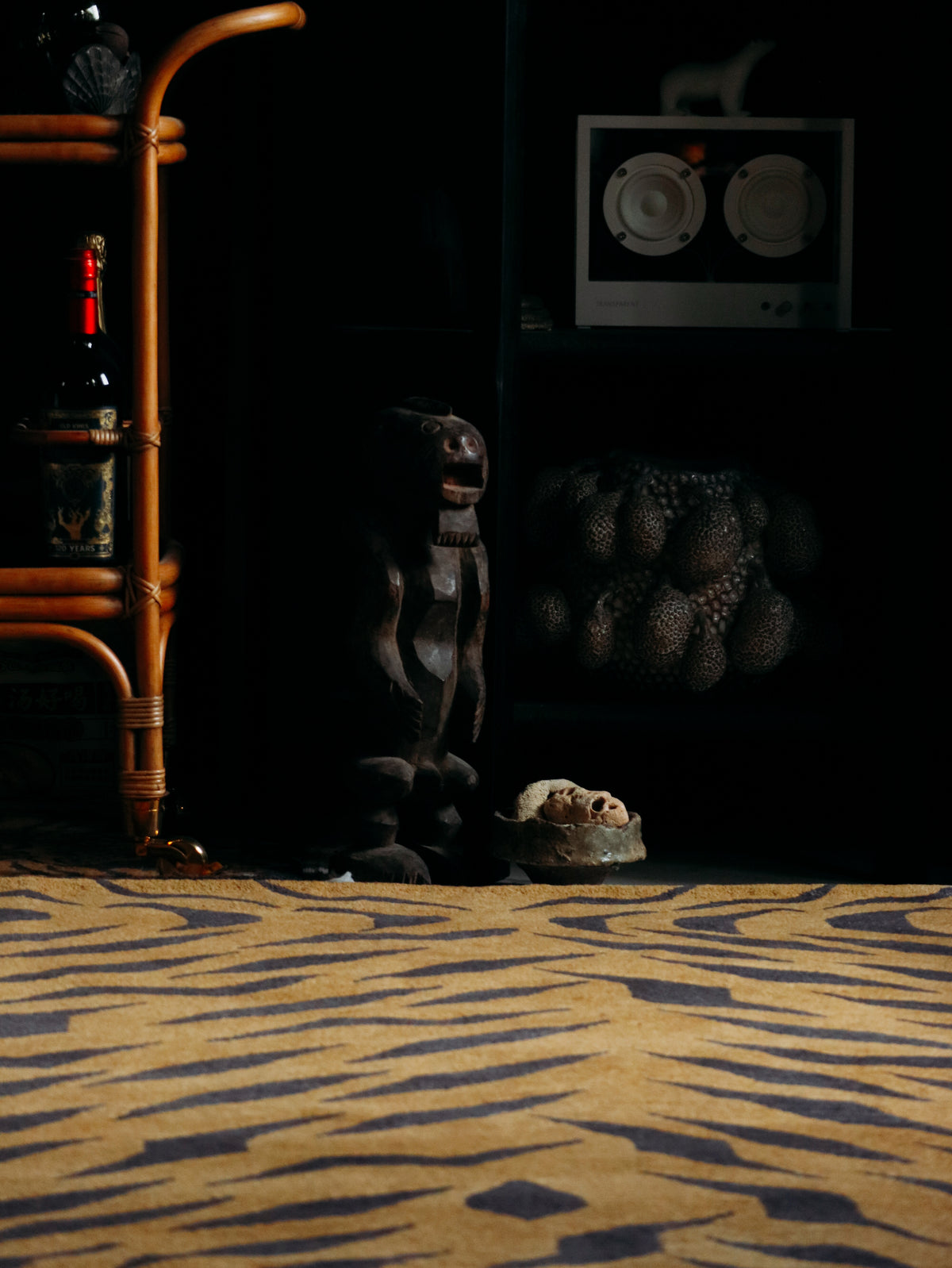 Handwoven wool carpet with tiger pattern