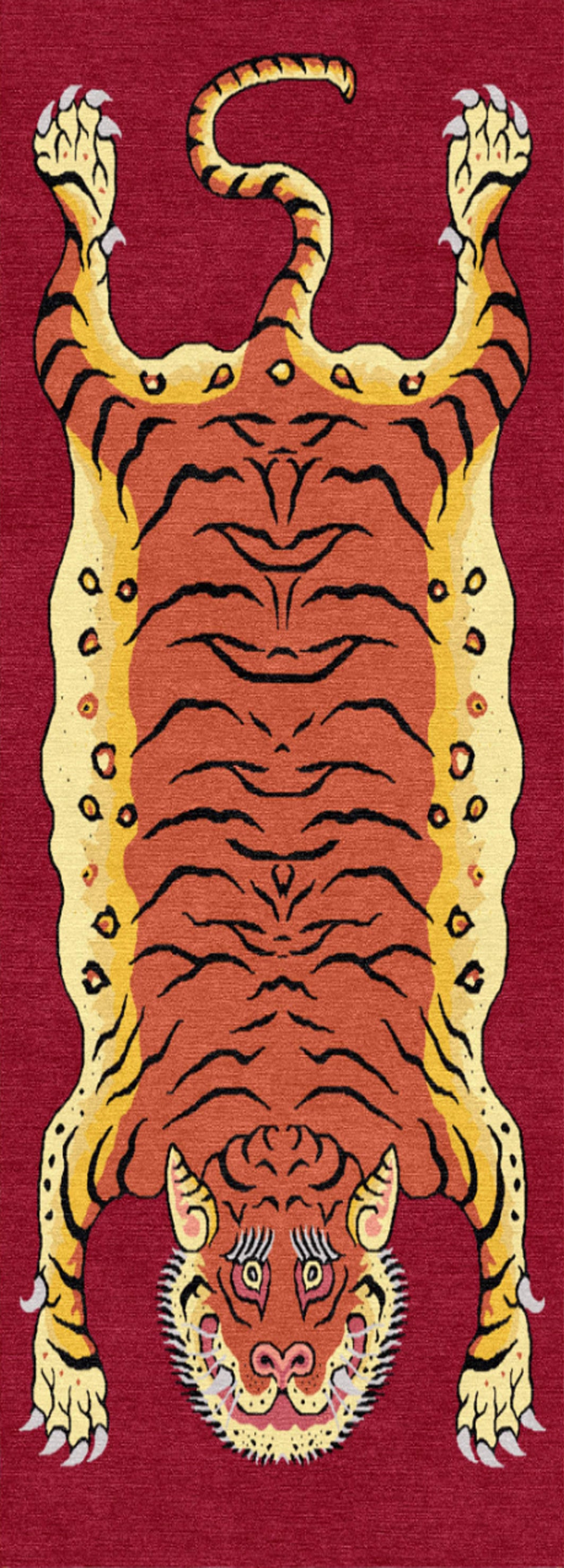 Handmade Wool Tibetan Rug with Classic Tiger Pattern