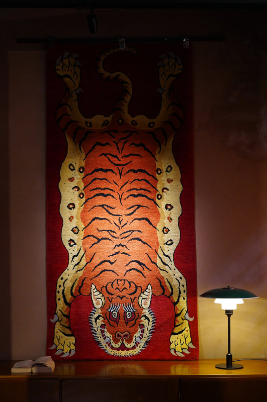 Handmade Wool Tibetan Rug with Classic Tiger Pattern