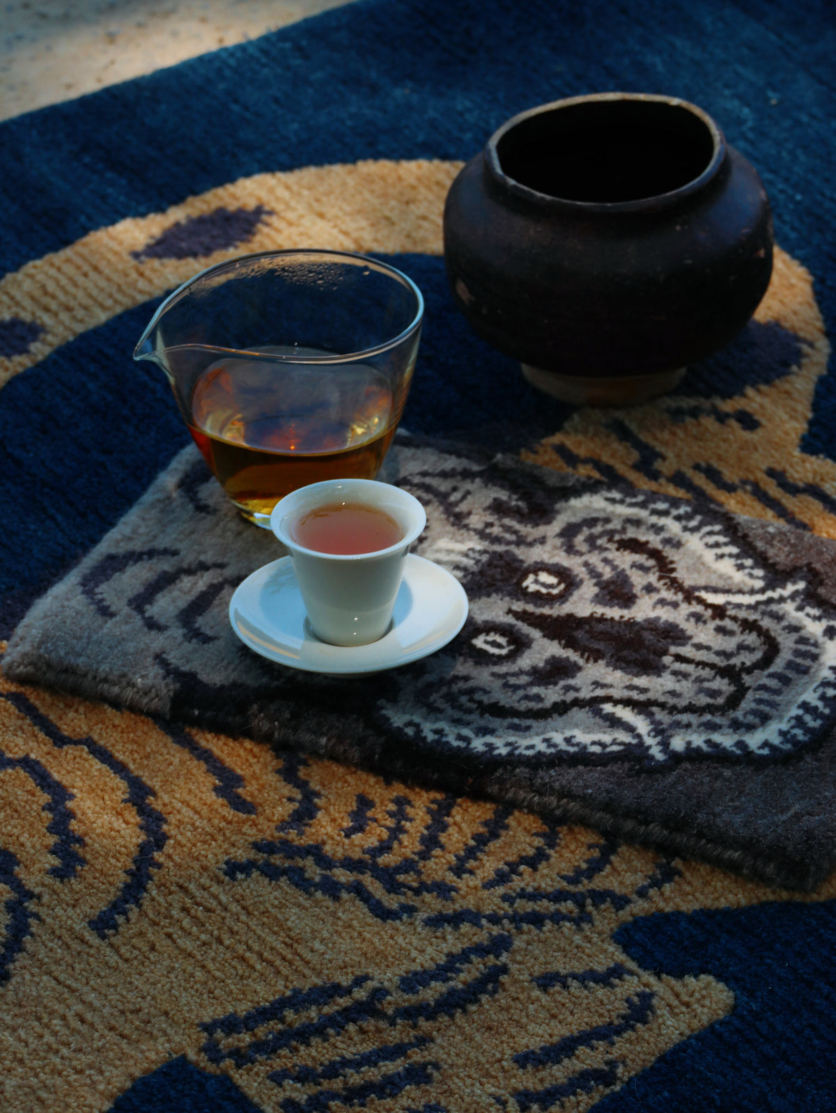 Handmade Wool Tibetan Coaster with Tiger Tea Talisman Pattern