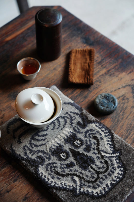Handmade Wool Tibetan Coaster with Tiger Tea Talisman Pattern