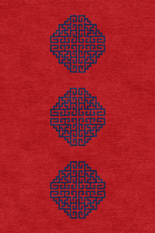 Handwoven Wool Tibetan Rug - Kui Border & Meander Geometric Motif