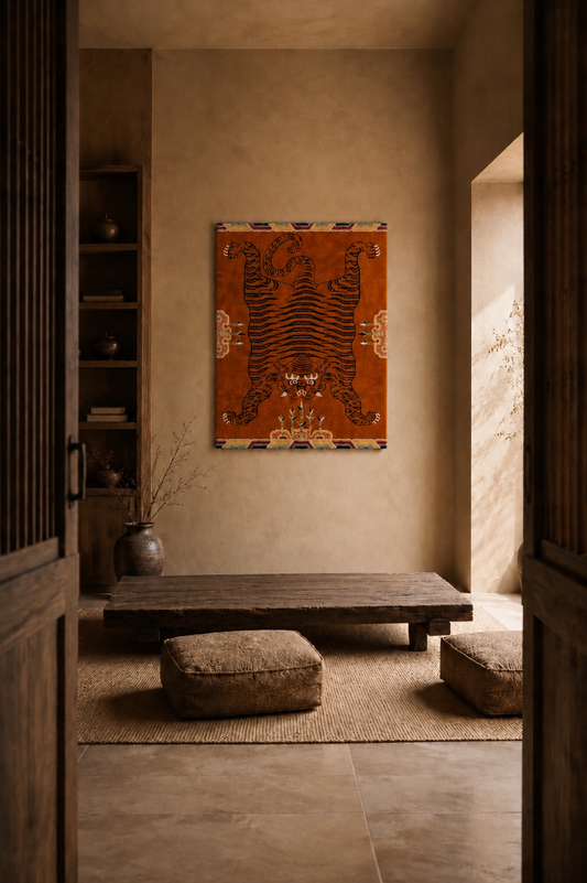 Handmade Wool Tibetan Rug with Blessing Pattern