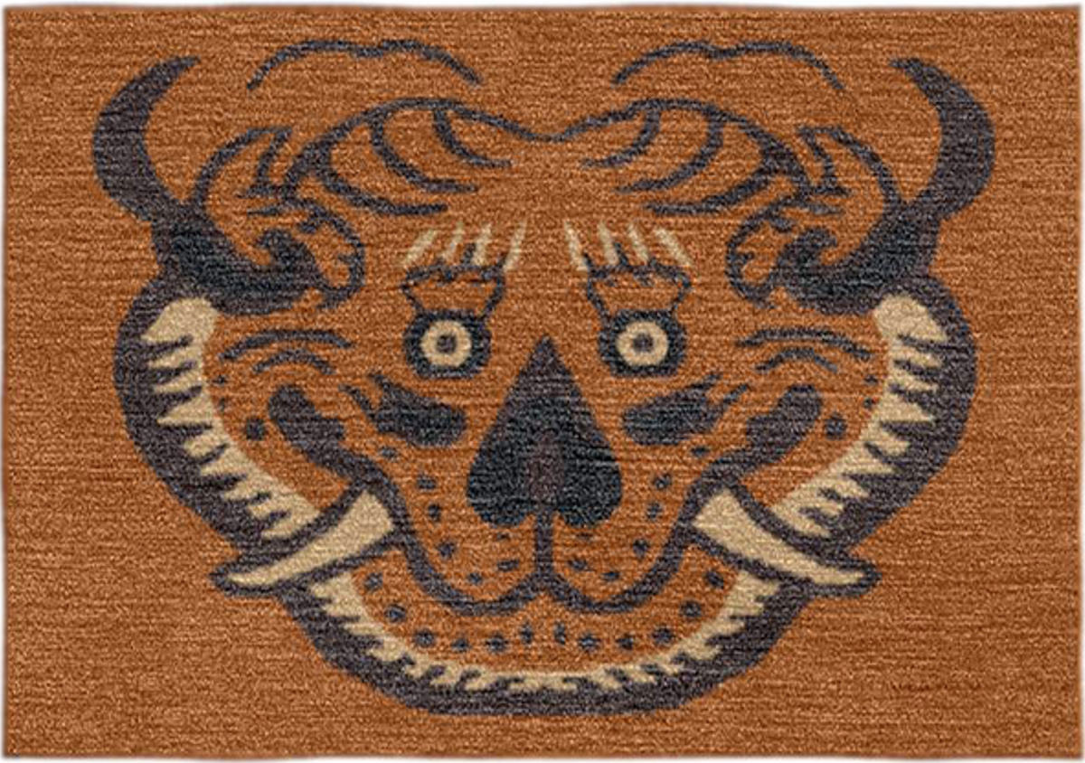 Handwoven Wool Tibetan Rug Tea Coaster - Tiger Motif