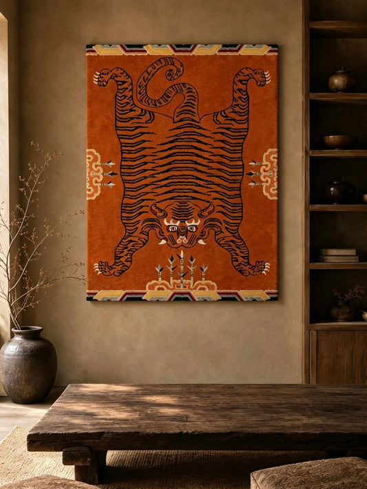 Handmade Wool Tibetan Rug with Blessing Pattern
