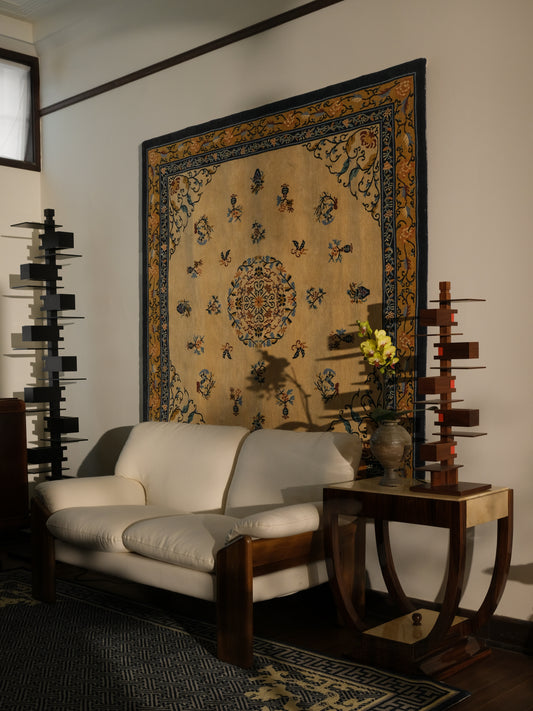 Handwoven Wool Imperial Chinese Carpet – Treasure Flower on Cream Ground Forbidden City Traditional Floral Motif