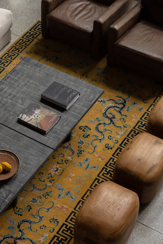 Handwoven Wool Kang Rug – Imperial Nine Dragon Bat & Wan Symbol Motif, Forbidden City Series