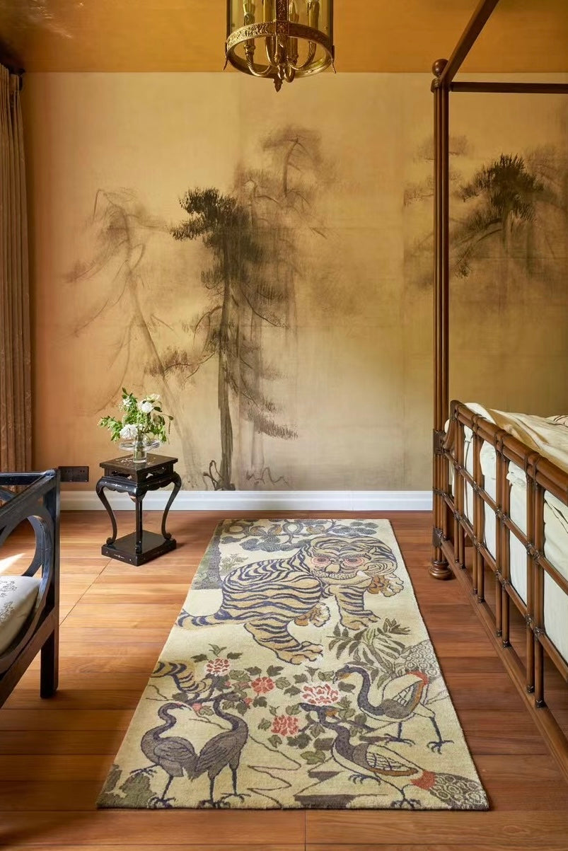 Handmade Wool Tibetan Rug, Tiger Roar Pine Forest Pattern