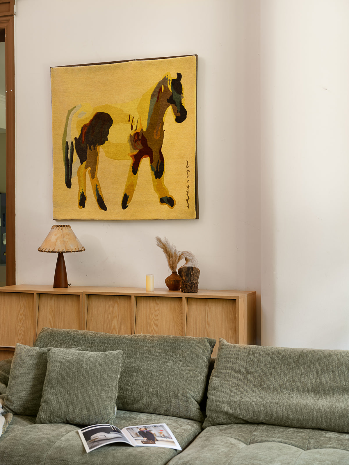 Hand‑Woven Tibetan Wool Rug, Galloping Horse Motif