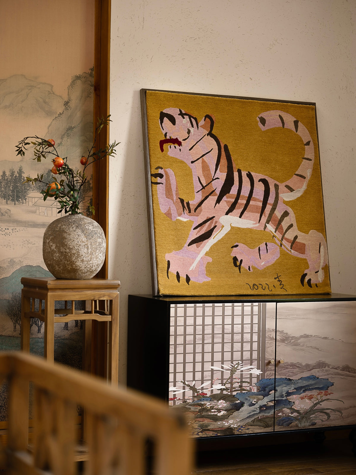 Hand‑Woven Tibetan Wool Rug, Tiger Motif