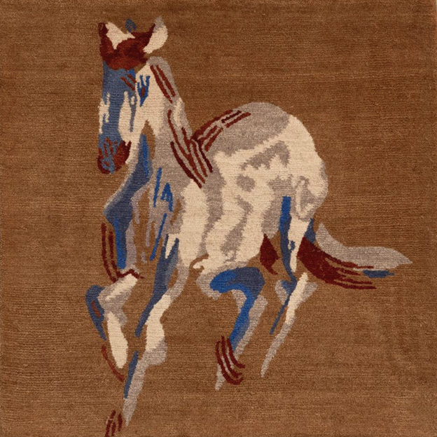 Hand‑Woven Tibetan Wool Rug, Galloping Horse Motif