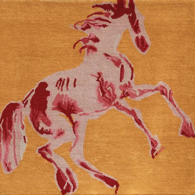 Hand‑Woven Tibetan Wool Rug, Galloping Horse Motif