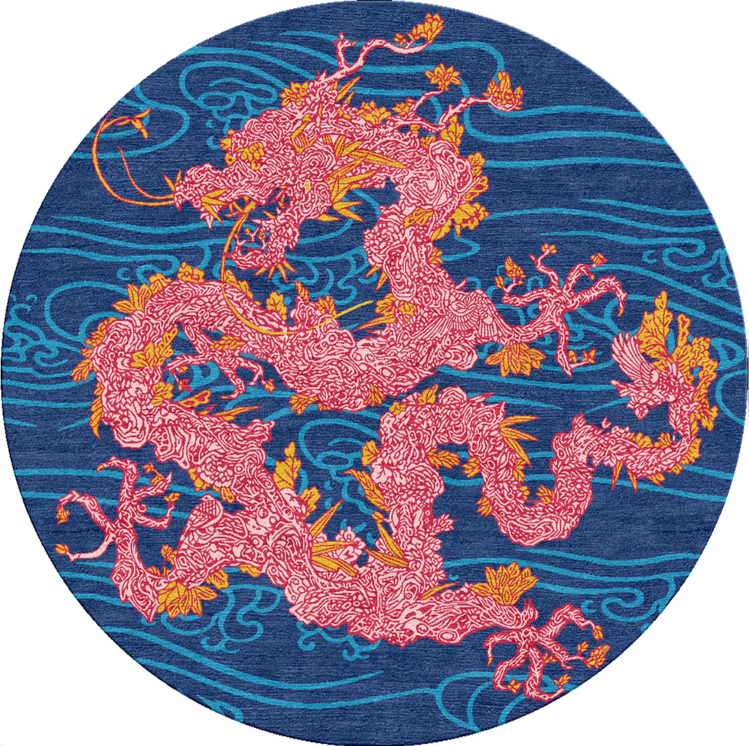 Handwoven Wool Art Tapestry – Jacky Tsai Floral Dragon Oriental Pop Art Motif