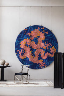 Handwoven Wool Art Tapestry – Jacky Tsai Floral Dragon Oriental Pop Art Motif