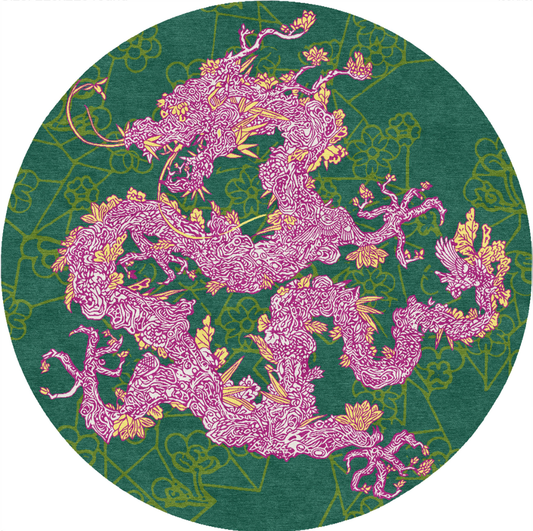 Handwoven Wool Art Tapestry – Jacky Tsai Floral Dragon Oriental Pop Art Motif