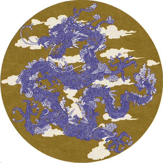 Handwoven Wool Art Tapestry – Jacky Tsai Floral Dragon Oriental Pop Art Motif