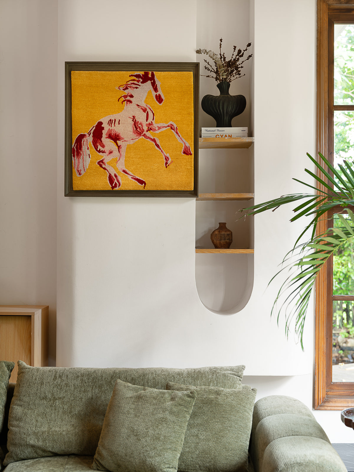 Hand‑Woven Tibetan Wool Rug, Galloping Horse Motif