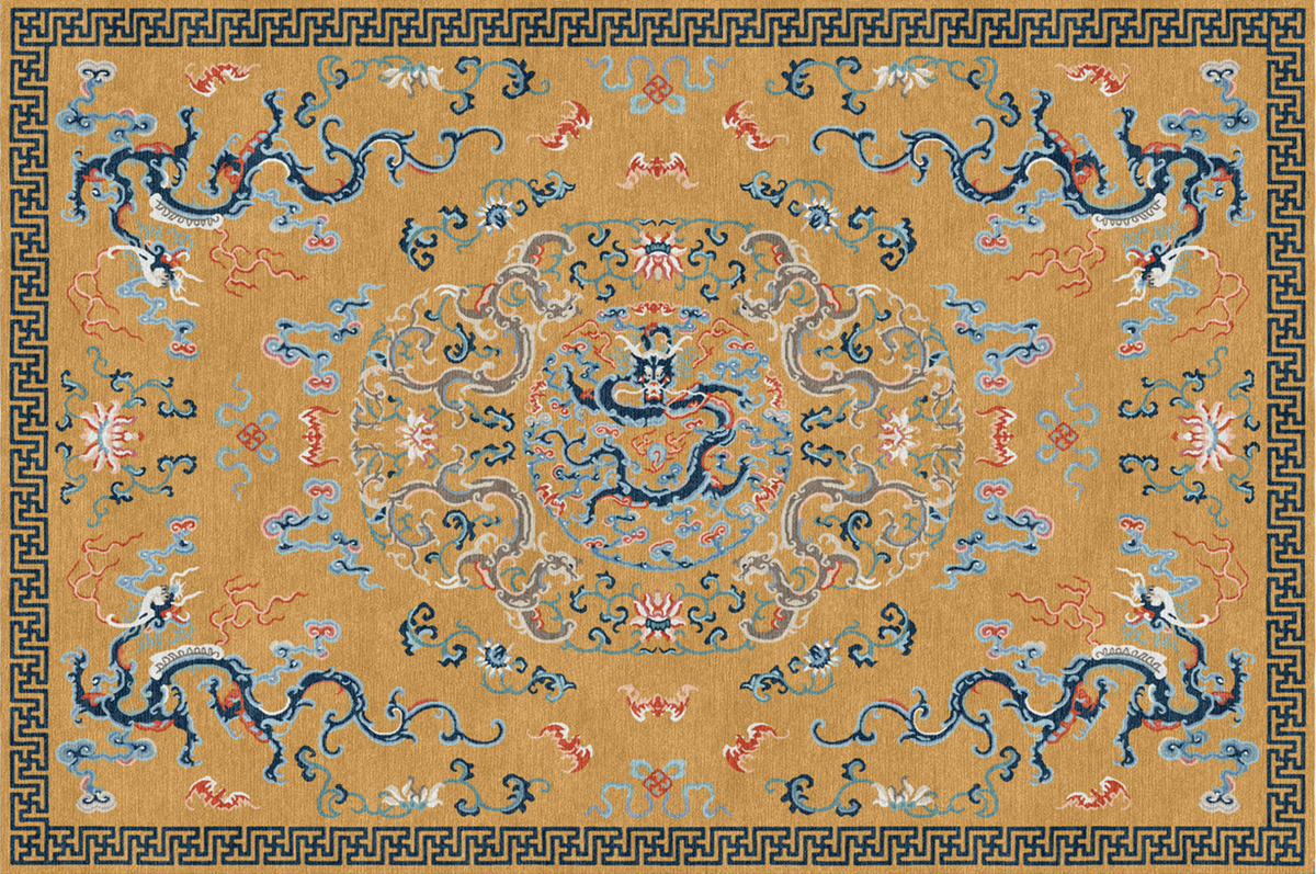 Handwoven Wool Kang Rug – Imperial Nine Dragon Bat & Wan Symbol Motif, Forbidden City Series