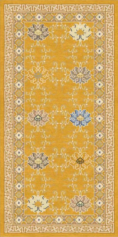 Handwoven Wool Imperial Chinese Carpet – One-Foot Lotus Forbidden City Antique Reproduction Motif
