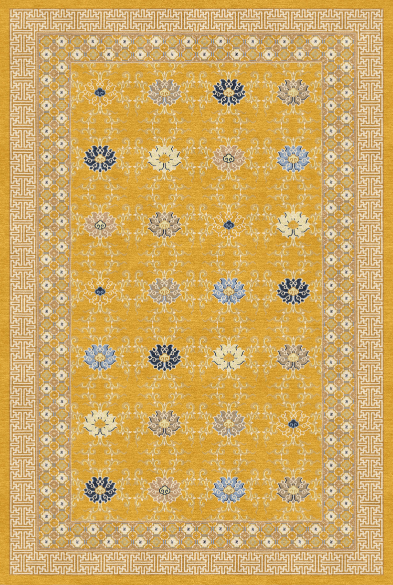 Handwoven Wool Imperial Chinese Carpet – One-Foot Lotus Forbidden City Antique Reproduction Motif