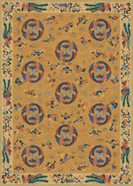 Handwoven Wool Imperial Chinese Carpet – Round Phoenix & Treasure Motifs on Yellow Ground