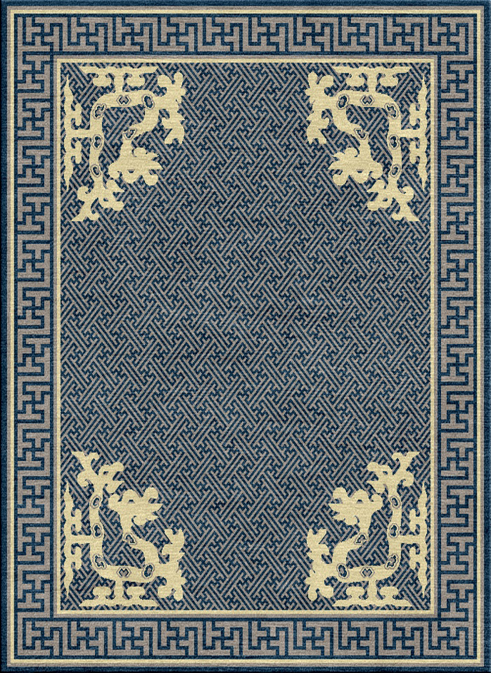 Handwoven Wool Imperial Tibetan Rug – Traditional Wan Symbol & Auspicious Cloud Motif