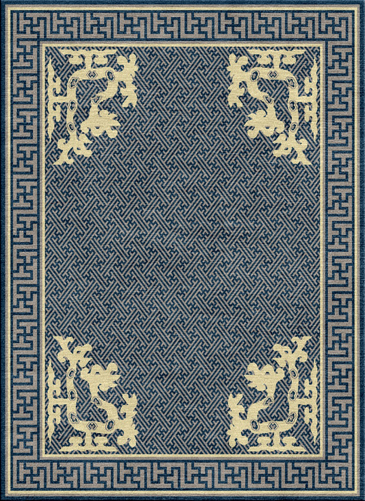 Handwoven Wool Imperial Tibetan Rug – Traditional Wan Symbol & Auspicious Cloud Motif