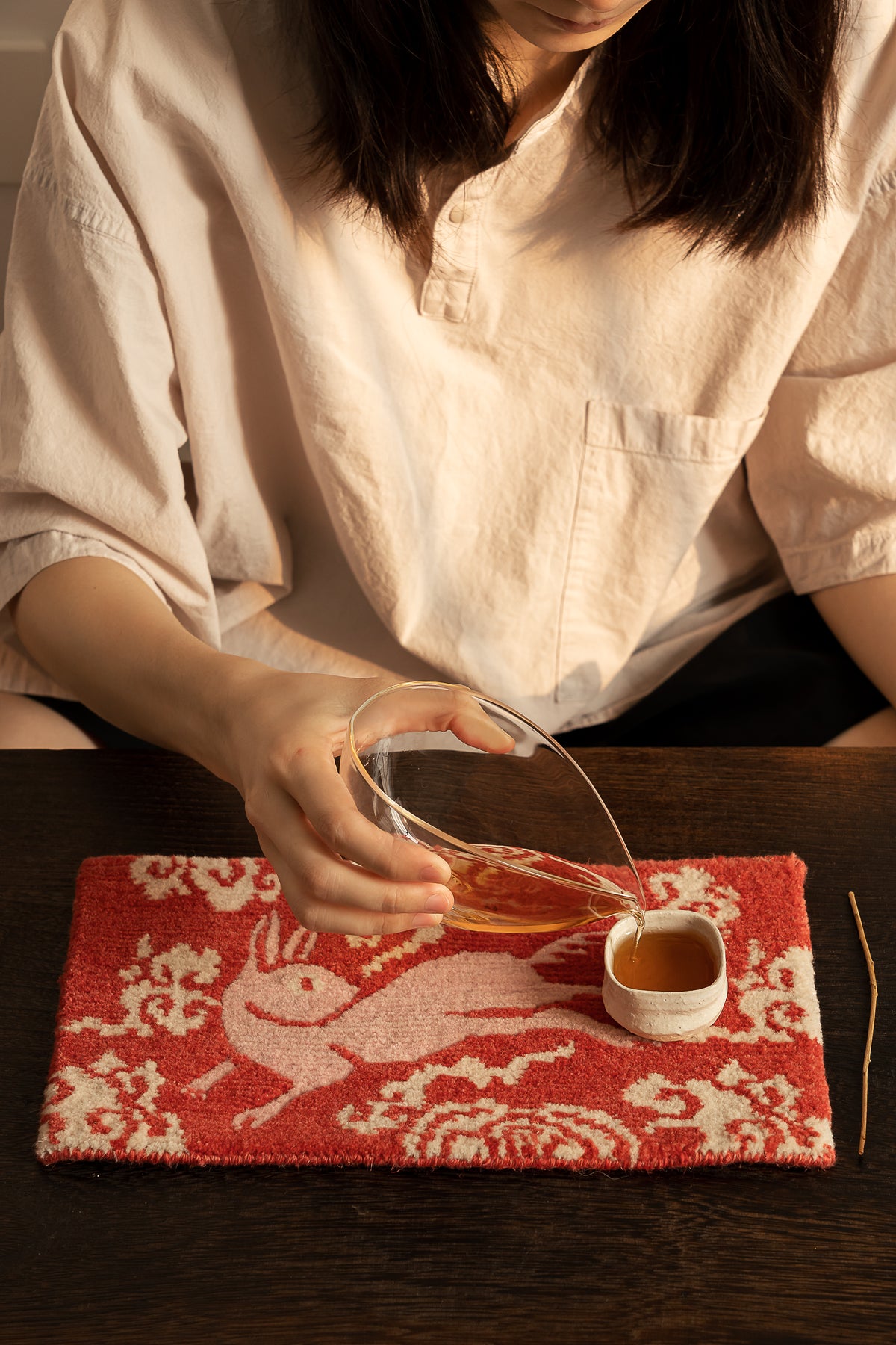 Handmade Wool Tibetan Coaster with Galloping Rabbit and Auspicious Cloud Pattern
