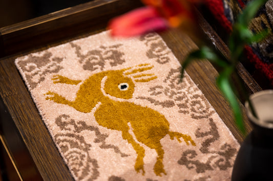 Handmade Wool Tibetan Coaster with Galloping Rabbit and Auspicious Cloud Pattern