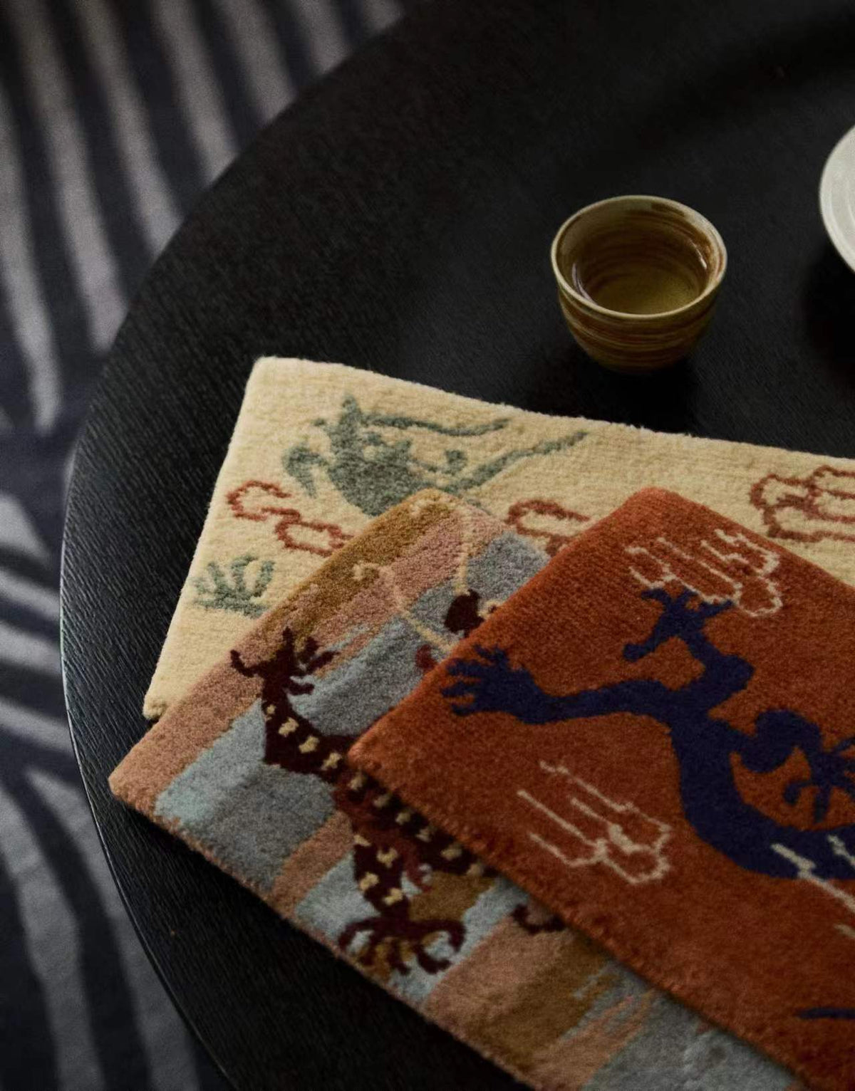Handwoven Wool Tibetan Rug Coaster - Auspicious Dragon Tea Talisman Motif