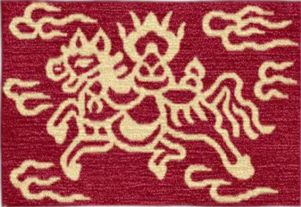 Handwoven Wool Tibetan Rug - Wind Horse Lungta Tea Talisman Motif