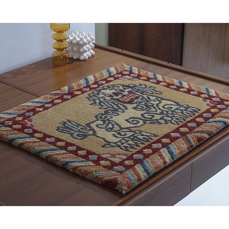 Handwoven Wool Tibetan Rug - Snow Lion of the Snowlands Motif