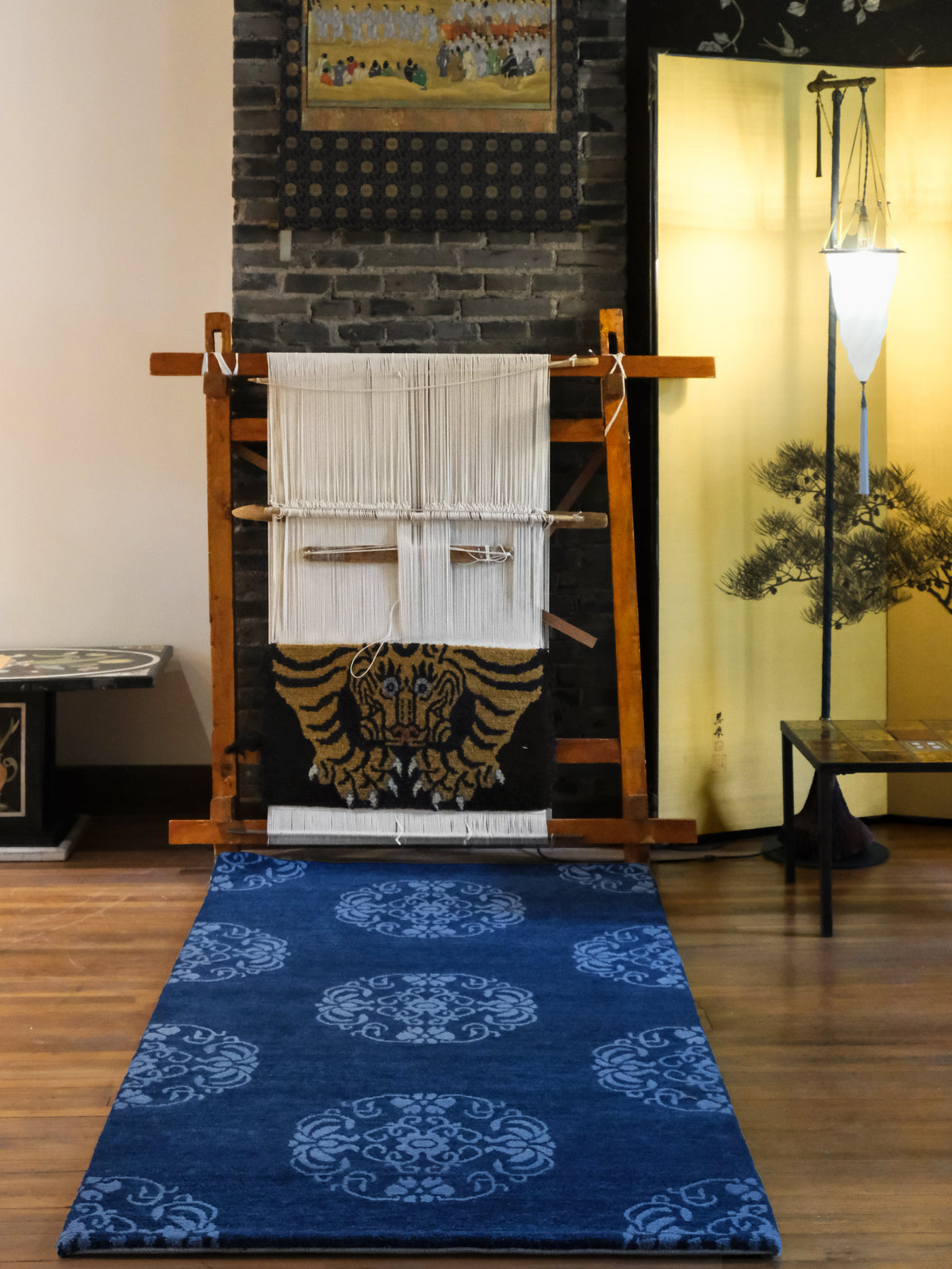Handmade Wool Tibetan Rug with Ornate Splendid Brocade Pattern