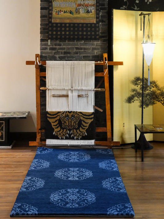 Handmade Wool Tibetan Rug with Ornate Splendid Brocade Pattern