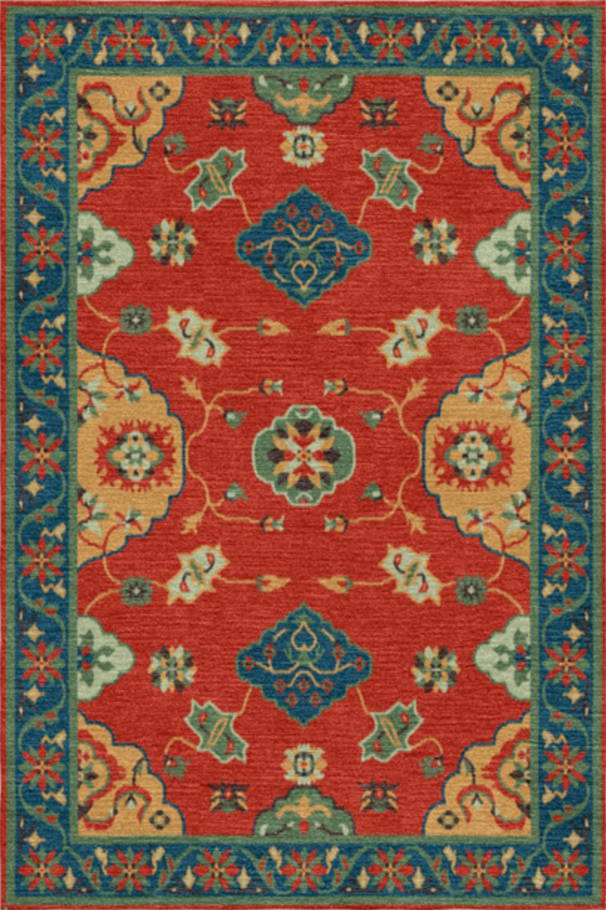 Handmade Wool Tibetan Rug with Traditional Lotus Pattern