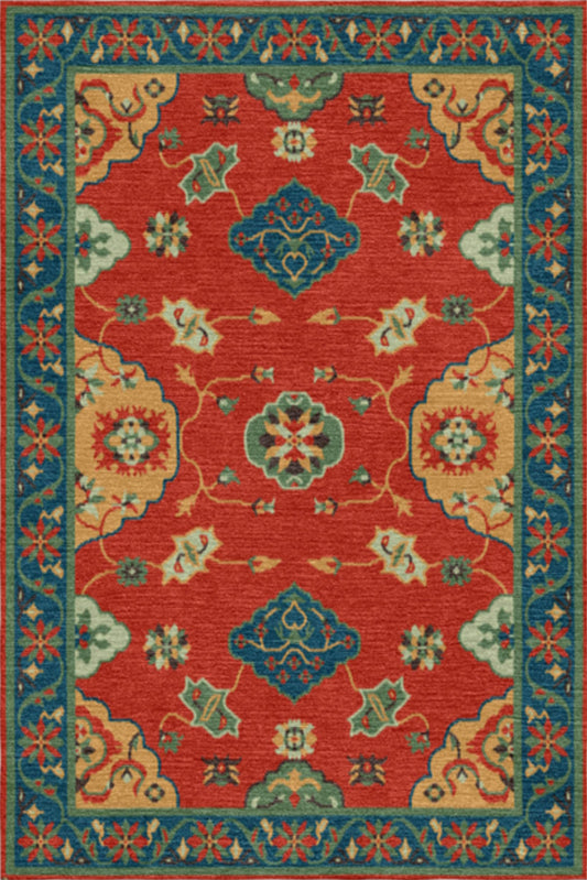 Handmade Wool Tibetan Rug with Traditional Lotus Pattern
