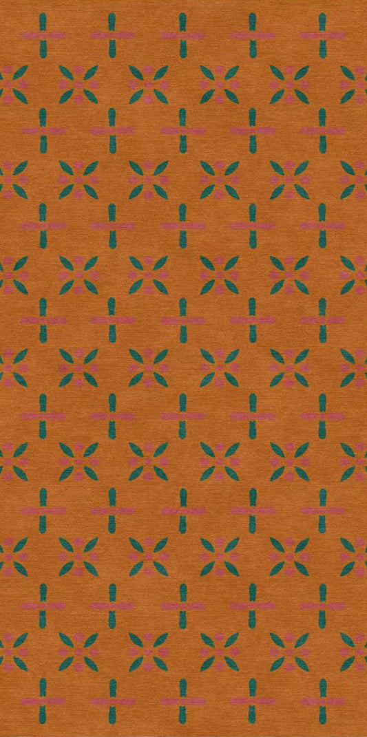 Handmade Wool Tibetan Rug with Abstract Cross Lotus Pattern